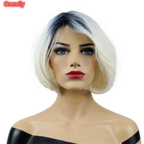 Onemily Ombre Light Blonde Short Straight Bob Women Wig for Halloween Heat Resistant Synthetic Natural Wigs