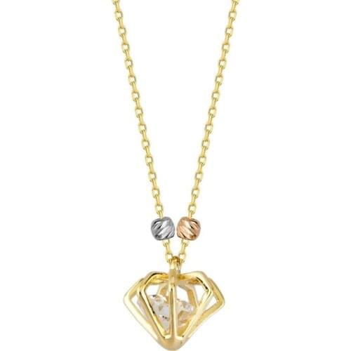 Symbol Gold Solitaire Gold Necklace 14K Dorican Design Trendy Elegant Accessory Dainty Delicate Diamond Design Unique Gift