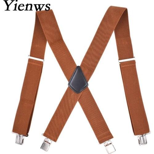 Yienws Suspensorio 5CM Wided Pants Suspenders Men Brown Vintage Button Jartiyer Mens Braces for Braces Tirantes Hombre YiA013