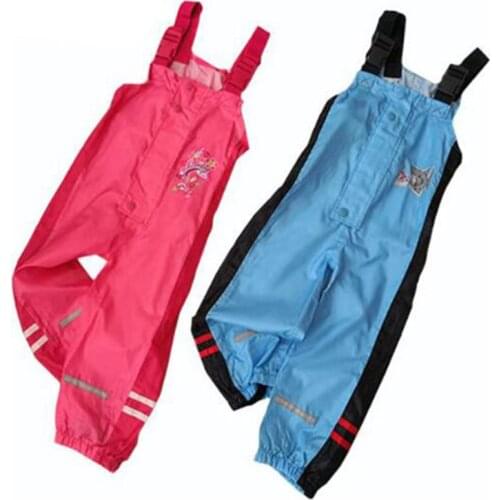 New Pattern 1-7 years Children Girl Outdoors PU Pants Straps Overalls Kids Boys Windbreak Waterproof Rain Padded Outdoor Pants