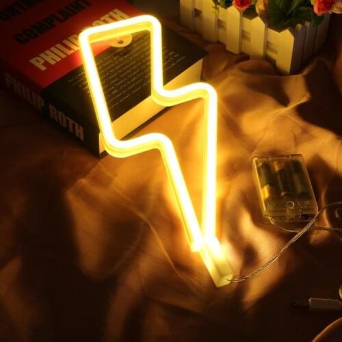 LED Neon Sign Lightning Shaped USB Battery Operated Night Light And Decorative Table Lamp For Home Party Living Room decoration