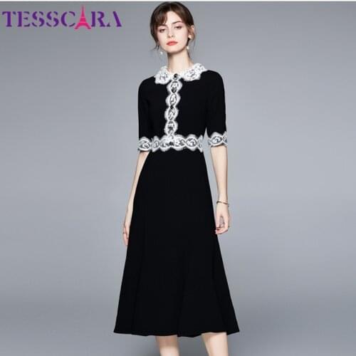 TESSCARA Women Summer Elegant Black Dress Festa High Quality Long Office Party Robe Femme Vintage Lace Designer A-Line Vestidos