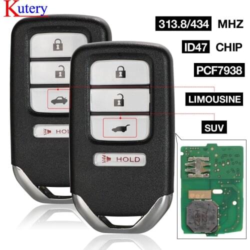 Kutery Smart Remote Key 313.8/434Mhz ID47for Honda City HR-V FIT 2015-2016 NCF2952X HITAG 3 72147-T9A-X01 A2C80085300