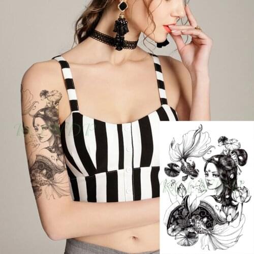 Waterproof Temporary Tattoo Sticker Fish Japanese Style Sexy Girl Lotus Flower Totem Fake Tatto Flash Tatoo for Men Women