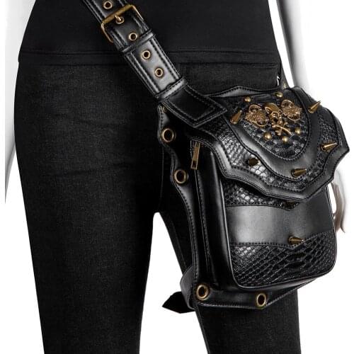 Women/Men Brown Leather Rivets Cross Body Shoulder Waist Leg Thigh Holster Retro Steampunk Belt Bag Gothic Corset Accessories
