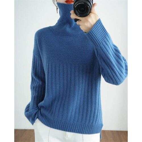 Turtleneck Knitted Sweater for Women Solid Long Sleeve Slimming Thickened Warm Jumper Tops Slimming soft Female Basic Sweater