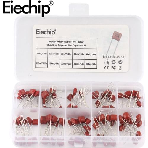 100pcs/lot 10nF~470nF Metallized Polyester Film Capacitors Assortment Kit High precision and stability samples CBB capacitor set