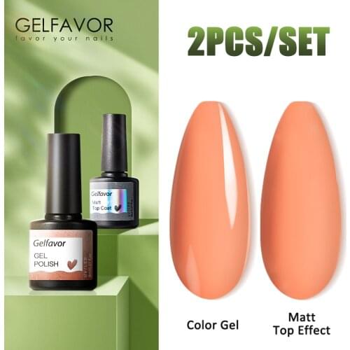 GELFAVOR 2PCS Gel Polish Set with Matte Top Coat for Nail Art Gel Manicure Nail Lacquer Semi Permanent Varnish Gel Nail Polish