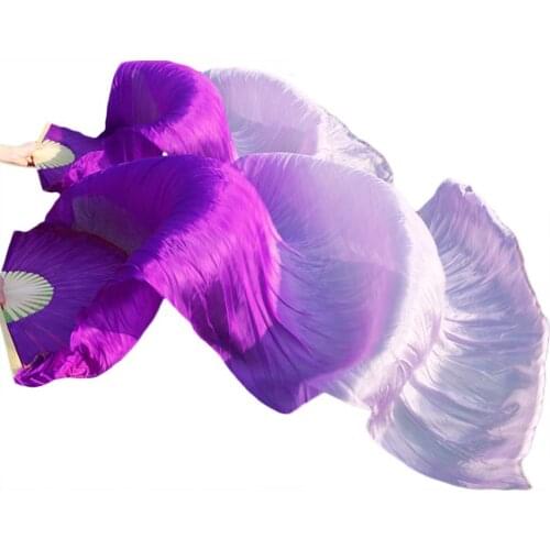 2016 Hot New 180 cm Belly Dance Silk Fan Veils Dark Purple/Light Purple Gradient In Stock