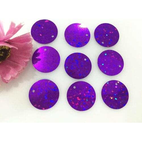 360pcs Large Round Sequins 20mm PVC Sequin Flat Round Paillette Hologram Sequins Decoration Side Hole Laser Purple Confetti