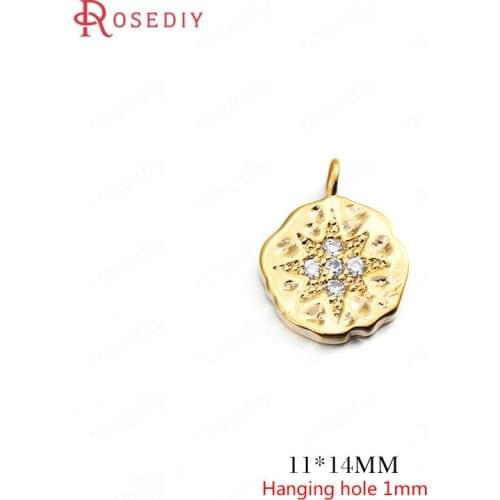 B055)6 pieces 11*14mm Hole 1mm 24K Gold Color Brass +Zircon Star Charms Pendants High Quality Diy Jewelry Findings Accessories