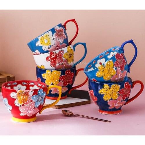 Household Ceramic Cup Mug Oatmeal Breakfast Coffee Milk Bottle Creative Large-capacity Hand-painted Office Tea Cup Coffee Mugs