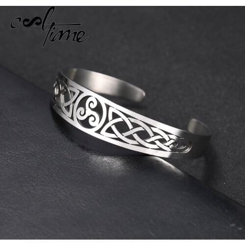 COOLTIME Magnetic Health Stainless Steel Cuff Irish Knot Pattern Amulet Talisman Stainless Steel Wiccan Cuff Bangle Bracelet