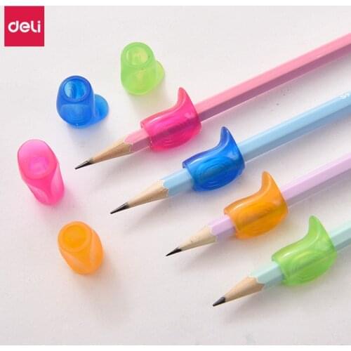 Deli 80 pcs candy color silica gel soft pencil grips for kids student to write correctly pencil loop cute stationery kawaii gift