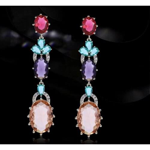 Elegant Sweet Geometry Long Drop Earrings for Women Shine Cubic Zirconia Party Retro Earring Chic Designer Wedding Ear Jewelry