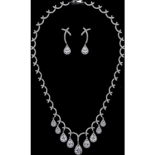 European and American pop earrings zircon Necklace Set