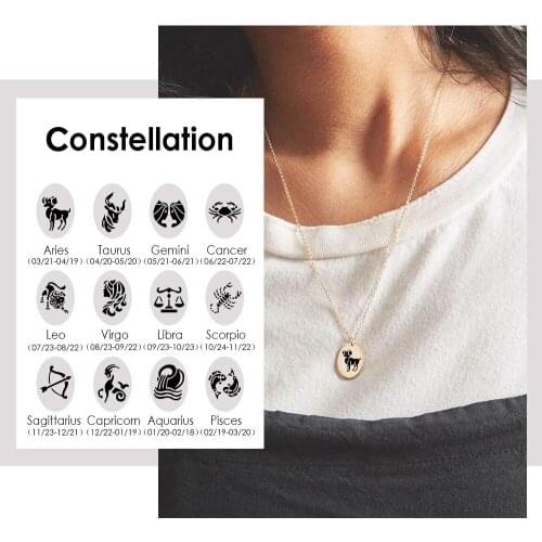 JUJIE Animal 12 Zodiac Necklace 316L Stainless Steel Constellation Necklace Elegant Party Fashion Jewelry For Women