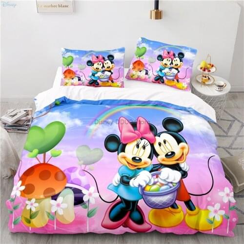 Disney Mickey Minnie Mouse Bedding Set Lovely Couples Duvet Cover Set Pillowcases Twin Full Queen King Size Bed Linen Bedclothes