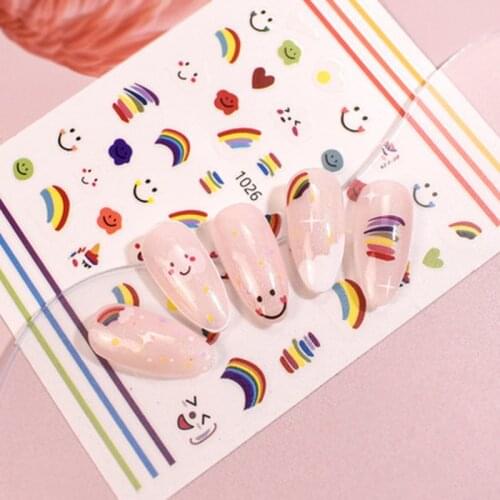 Beautizon Smile Nail Sticker Rainbow Cloud Cute Image Quality 3D Engraved Nail Art Decorations Nail Decals Design