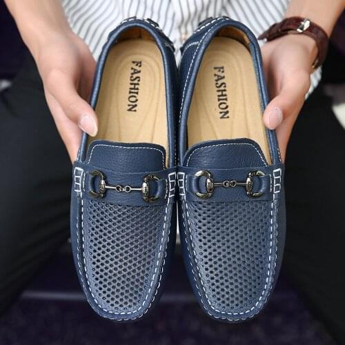 Size37-44 Men Summer Leather Shoes Luxury Designer Loafer Flat Heel Business Man Casual Shoes