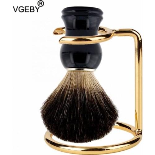 Golden Men Shaving Brush Stainless Steel Stand Razor Holder for Salon Home Travel Use Men Beard Cleaning Tool