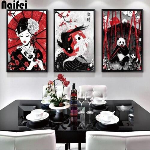 Full drill diamond Japan Ruby Geisha Koi Fish Panda Samurai Sushi Cat painting square rhinestone diamond embroidery mosaic decor