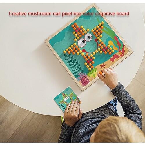 DIY 240pcs 3D Mushroom Nail Intelligent Puzzle Games With Wood Storage Box Mosaic Peg Board Jigsaw Puzzle Kids Educational Toys