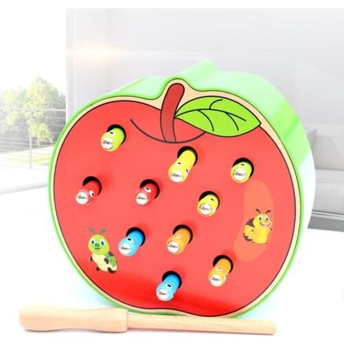 NEW Early Education Interactive Math Toy 3D Montessori Wooden Worm Eats The Apple Catch Worms Matching Puzzle Games for Kids