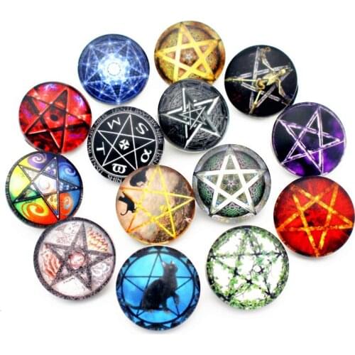 New Arrived 10pcs/lot Star Of David Print Glass Snap Buttons Charms Fit 18mm/20mm DIY Snap Bracelet Necklace Jewelry Making