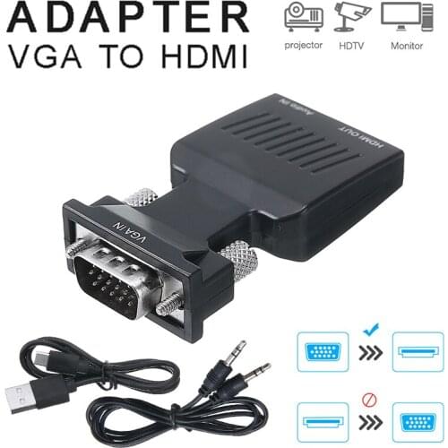 New VGA Male To HDMI-compatible Female HD 720P/1080P Adapter With Micro USB Power Cable 3.5mm Audio Video Converter Parts