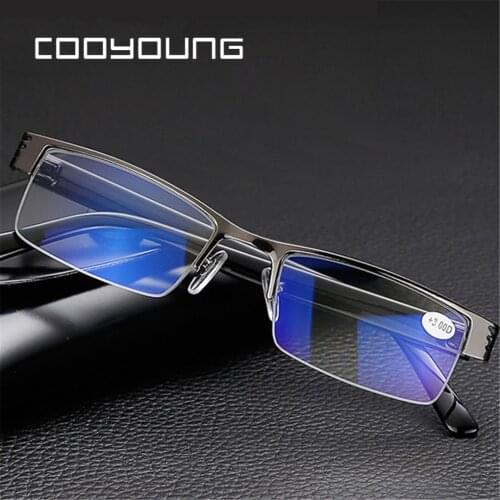 Men Women Titanium Alloy Blue Film Resin Reading Glasses Prescription Eyeglasses +1.00 1.50 2.00 2.50 3.00 3.50 4.00 Diopter