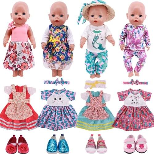 Reborn Doll Clothes Shoes Boots Cute Cat Dress Bow-knot Hat Accessories For 43cm New Born Baby Doll,Our Generation Doll,Toy