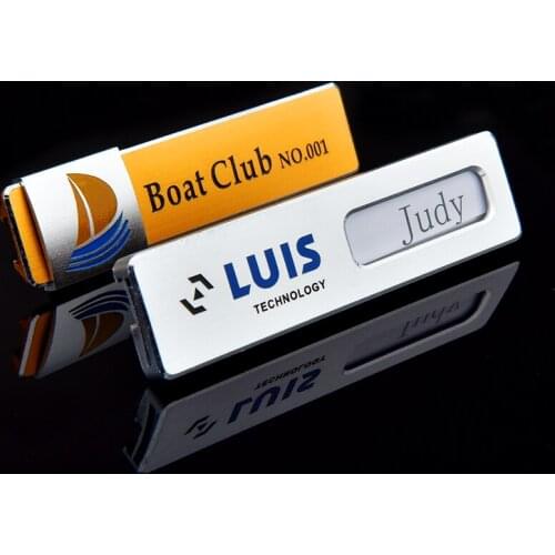 Wholsale 10pcs customized id badge holder engrave staff office magnet name tag with window