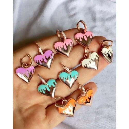 Wholesale Enamel Jewelry Rose Gold Metal Color Pastel Enamel Dripping Heart Charm Earring