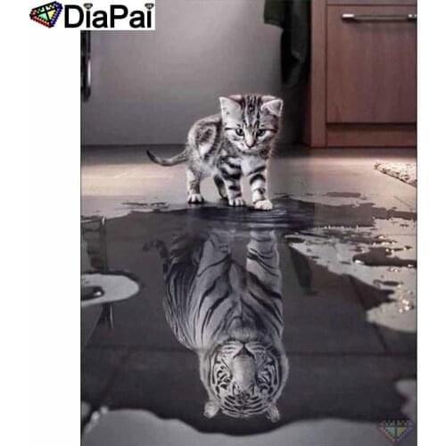 DIAPAI 100% Full Square/Round Drill 5D DIY Diamond Painting "Animal cat tiger" Diamond Embroidery Cross Stitch 3D Decor BK020