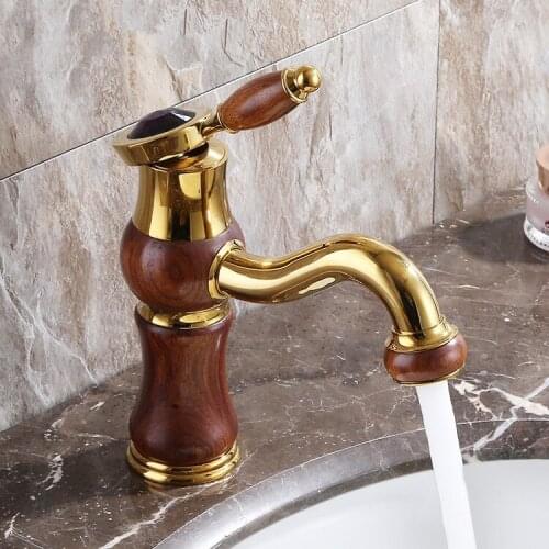 Gold Luxury brass and Precious solid wood Single-Handle Bathroom sink Faucet Basin mixer tap