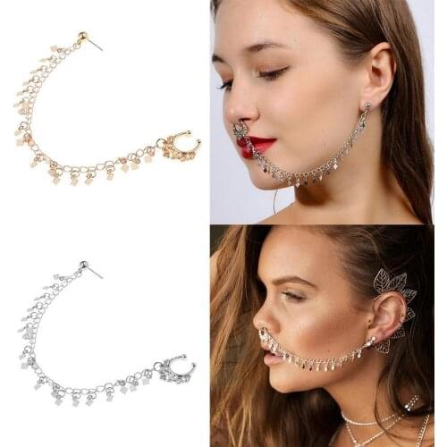 1pcs Fake Nose Piercing Nose Clip Geometric Rhombus Tassel Chain Body Jewelry Septum Earring Fake Nose Ring Fake Nose Piercing