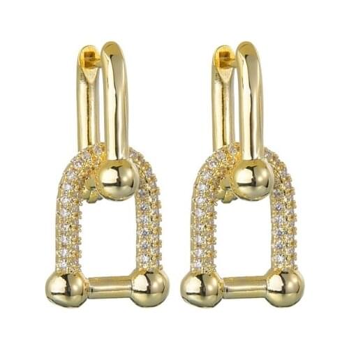 High Quality U Shape Lock Earring Gold Color AAA Zircon Drop Earrings For Women Brand Jewelry