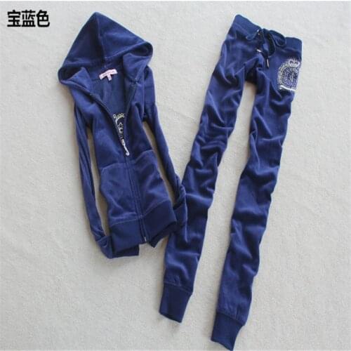 Juicy Lovers Brand Embroidery Velvet Women Sporting Suits Black Gray Jogging Tracksuits Hooded Collar Casual Sportswear suits