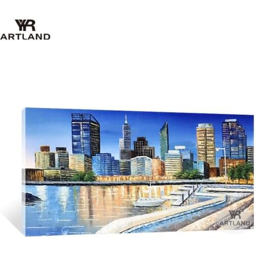 Modern Coastal city building landscape Handmade abstract oil painting on canvas wall art poster for living room sofa background
