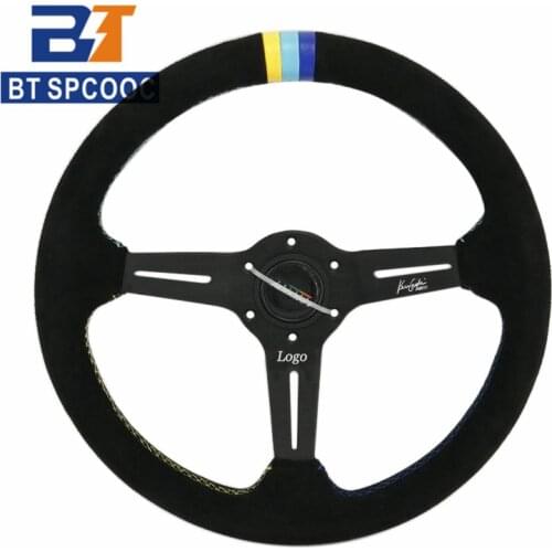 Universal Suede Steering Wheel 14inch 340mm Car Steering Wheel Drift Race Sport Greddi Stering Wheel Black With 3 Color Spoke
