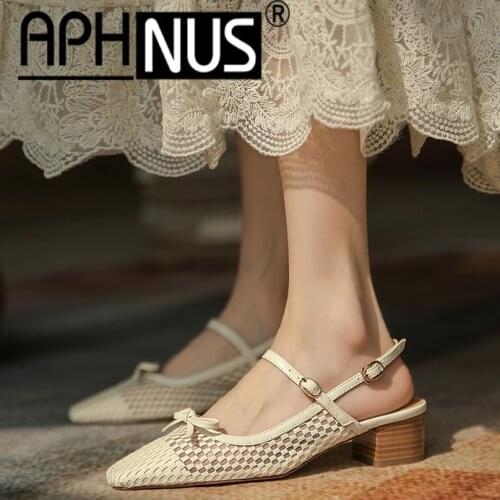 APHNUS Womens Sandals Bowtie Cut Outs Low Mid Heels Pumps Woman 2021 Shoes For Women New