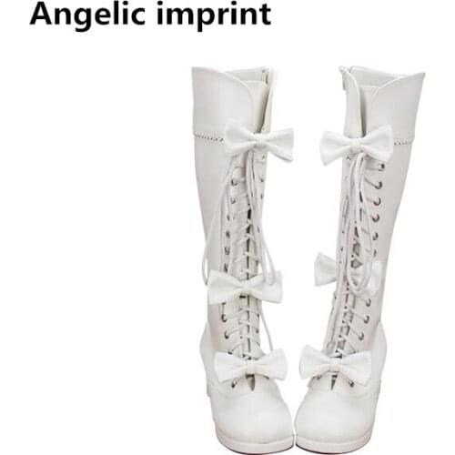 Angelic imprint mori girl Women boots lady lolita high thick heels warm Boots woman princess dress pumps shoes bowtie lacework