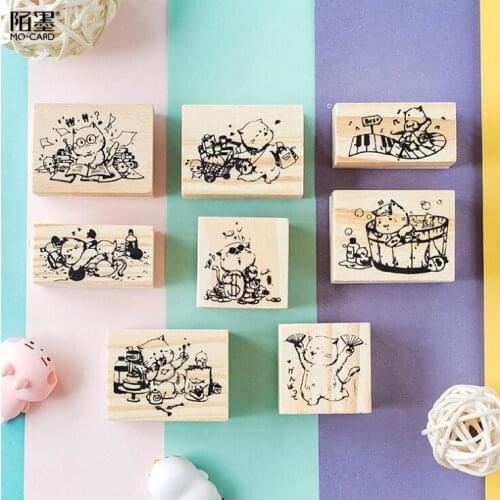 1pcs Lovely Dailys Meow Cat Life Wooden Rubber Stamps for Scrapbooking Stationery Decorative Dairy Book Bookmark Standard Stamp
