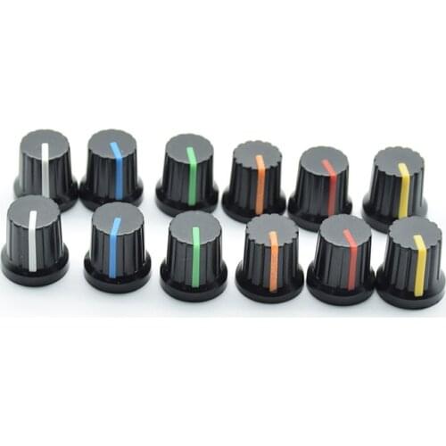 12 Pcs 6mm Shaft Hole Dia Plastic Threaded Knurled Potentiometer Knobs Caps