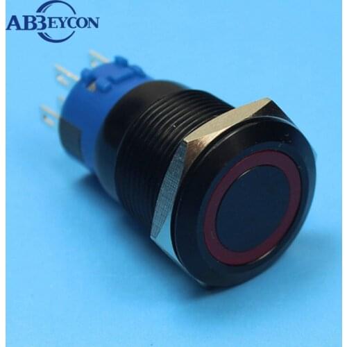 19140Z 19mm Black Anodized Push button switch Ring Illuninated Flat Head 2NO2NC Metal Button Switch 12V Black Switch