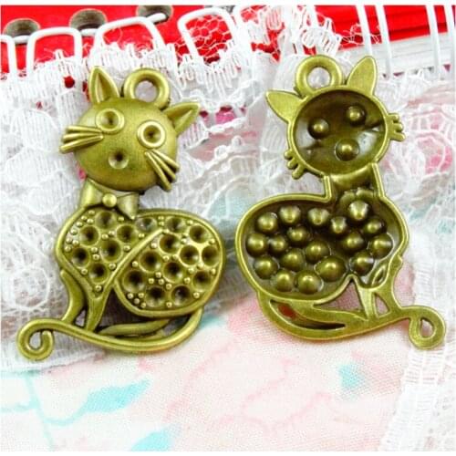 20pcs 37*23MM Antique Bronze Plated Vintage Cat Charms Pendants Handmade Diy Jewelry Making Craft