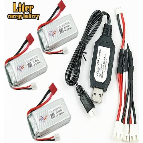 3PCS 7.4V 1600mAh Lipo battery With USB Charger For FT009 RC Boat 12428 battery Lipo 25c 903462 2S JST SM T PLUG
