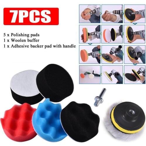 80% HOT SALES!!! 7Pcs 8cm Auto Car Polishing Wheel Buffing Pad Kit Drill Adapter Scratch Remover
