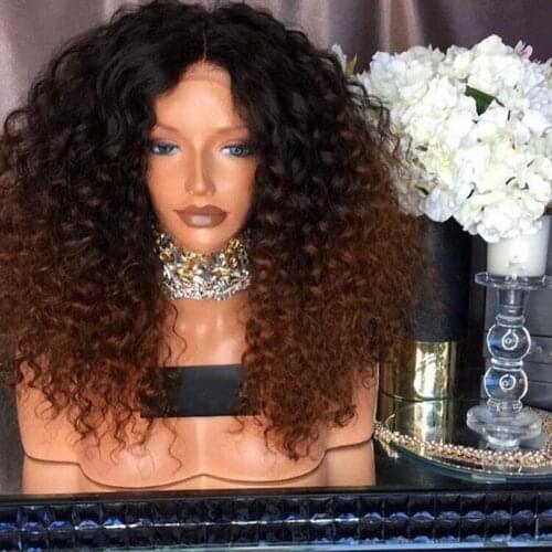 Afro kinky curly ombre wigs for black women brown heat resistant synthetic fiber bouncy womens wig 45cm long